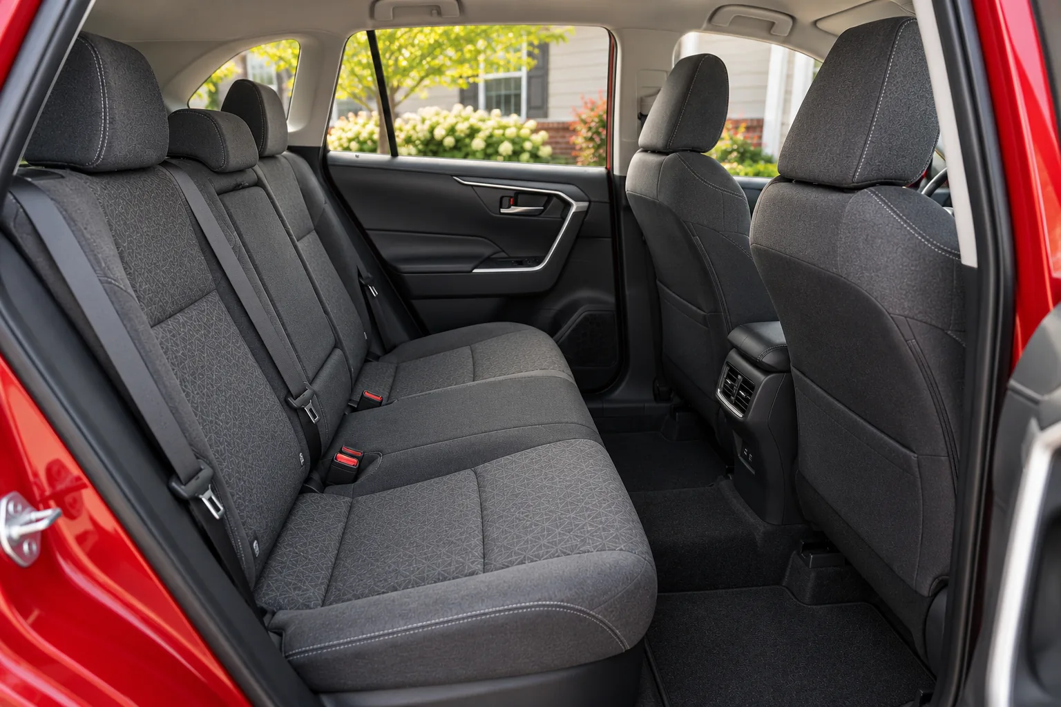 Dark gray rear seating in the ruby-red crossover