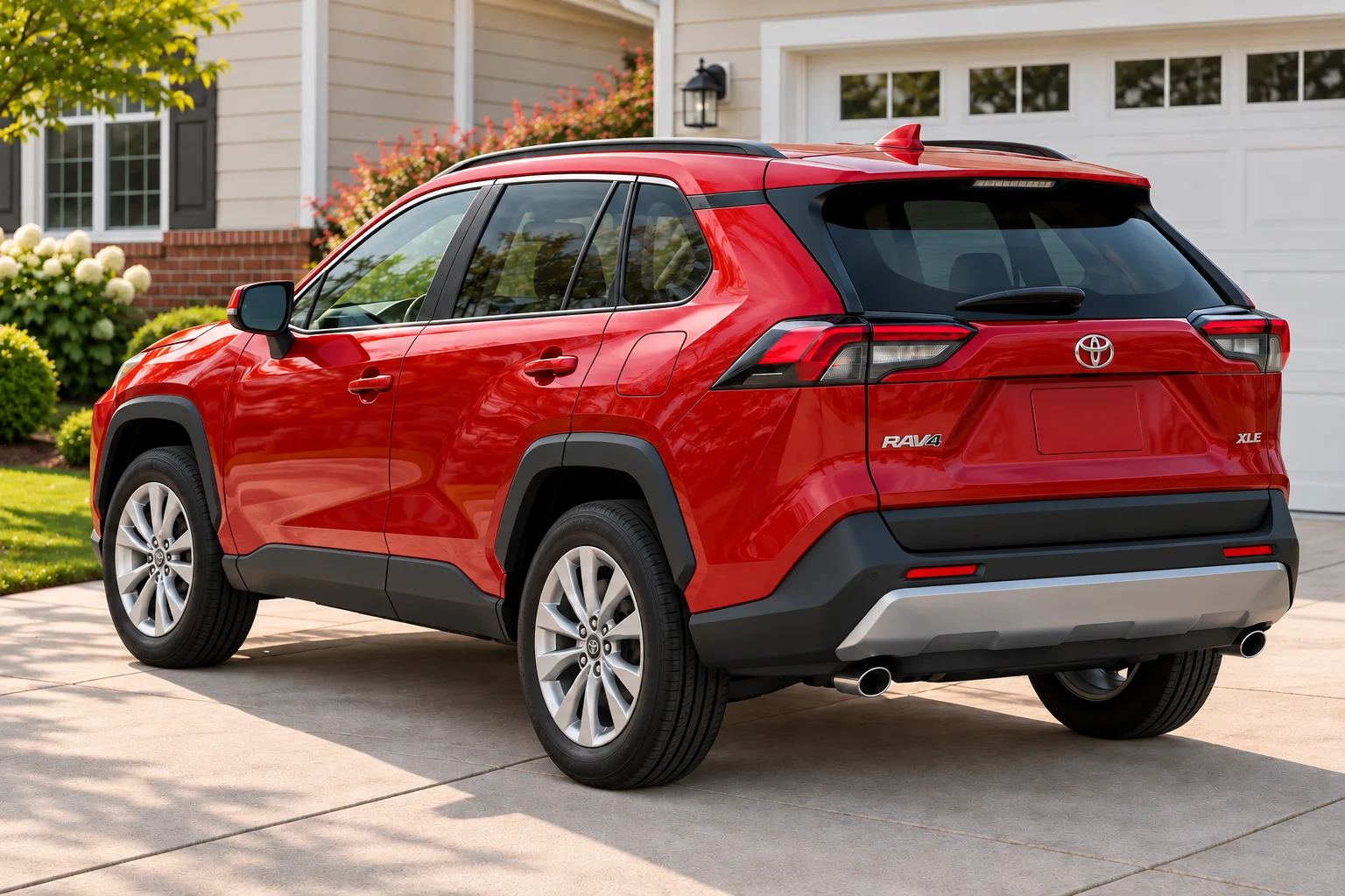 Rear exterior of the same ruby-red family crossover