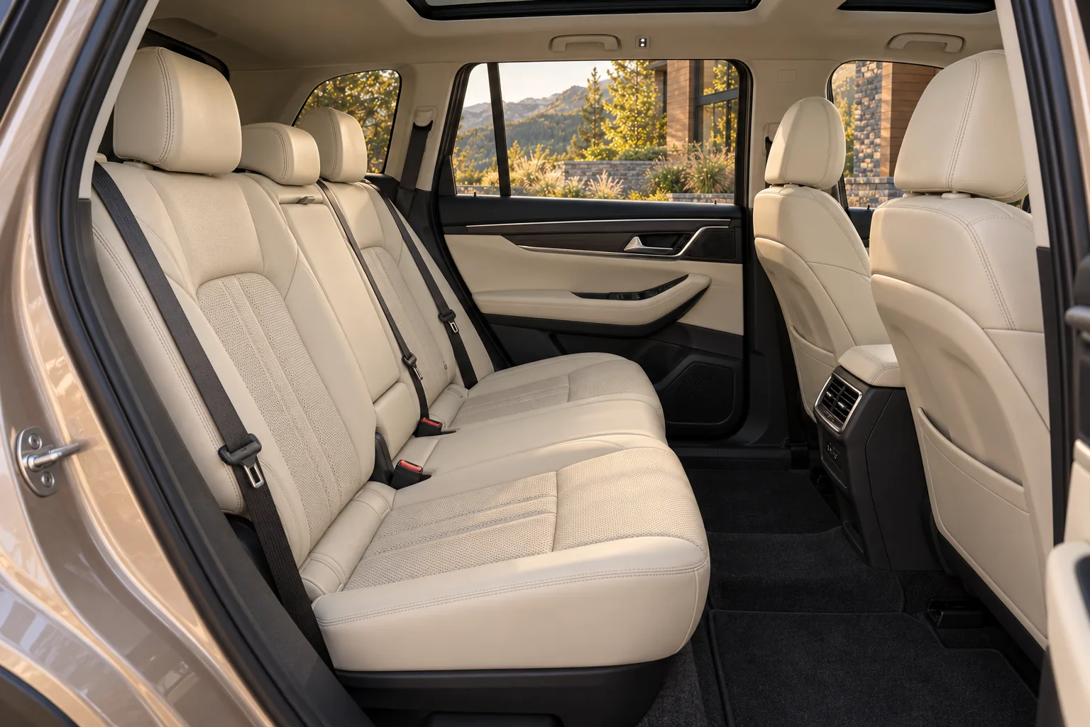 Cream-leather rear seating in the champagne-bronze SUV