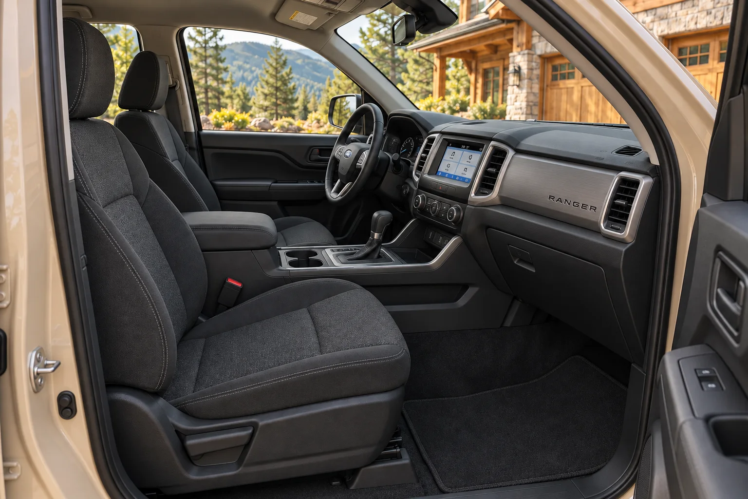 Charcoal cloth front interior of the sandstone pickup